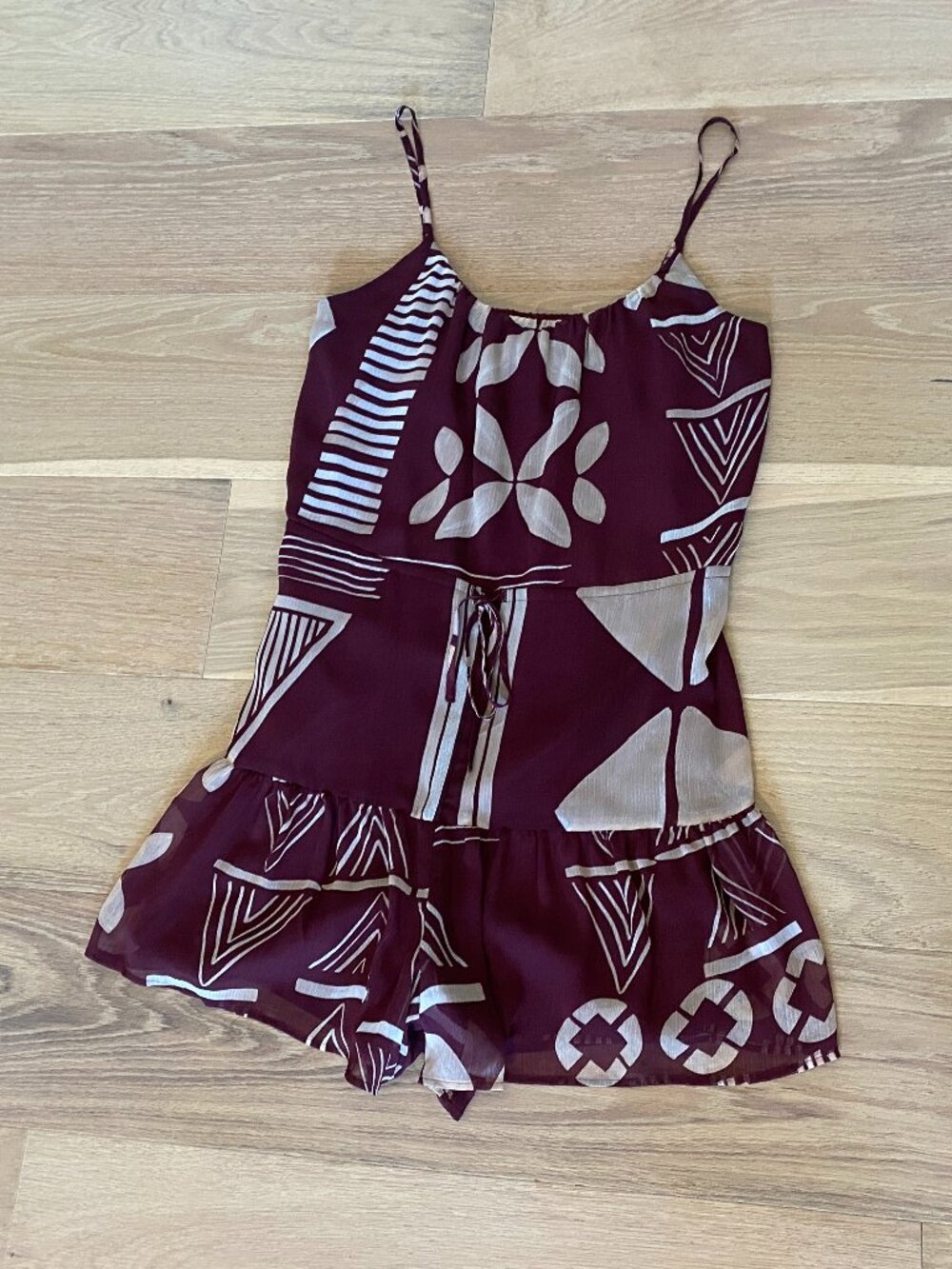 Express  Brown, White and Tan Print Romper Size M